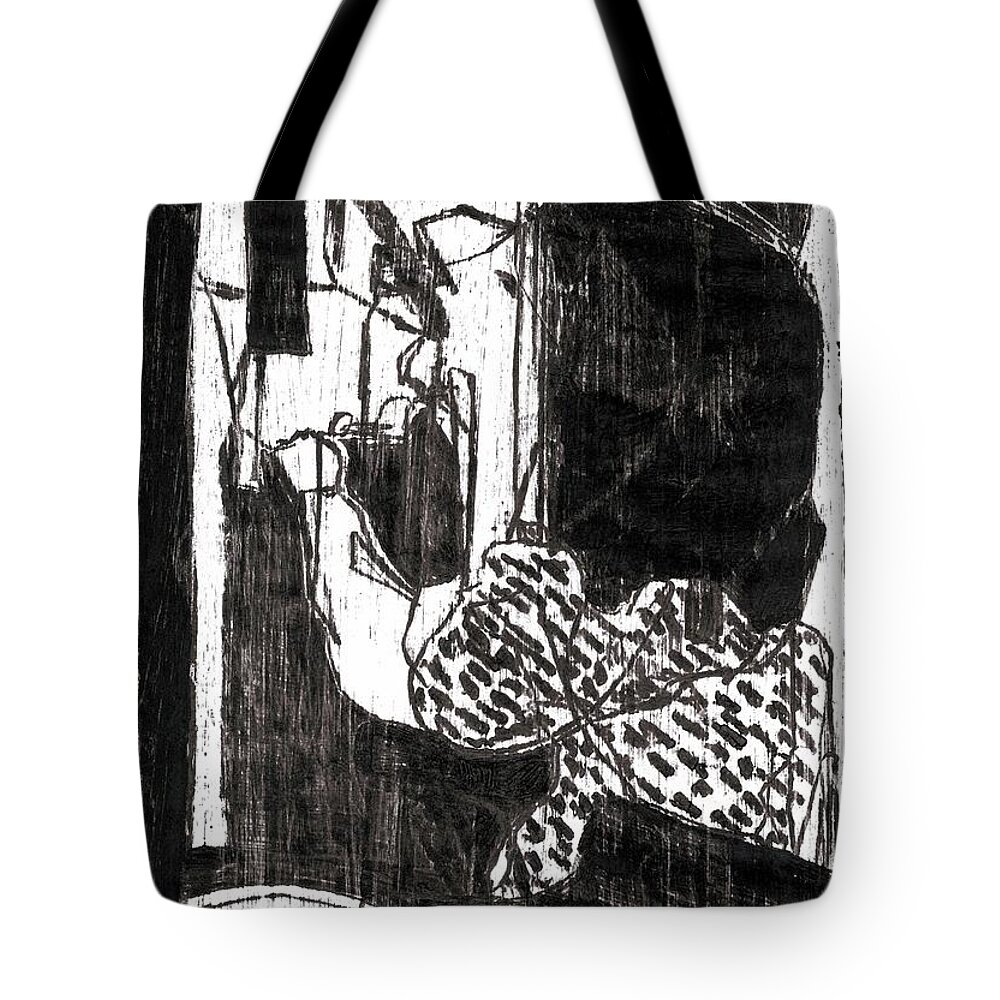 Drawing Tote Bag featuring the drawing Woman drinking a dog by Edgeworth Johnstone