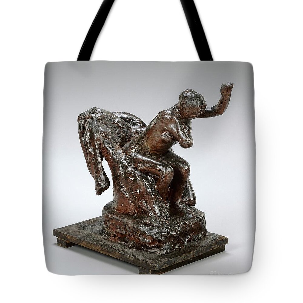 Edgar Degas Tote Bag featuring the photograph Woman Seated In An Armchair, Wiping Her Left Armpit, C.1890s (brown Wax And Plastiline) by Edgar Degas