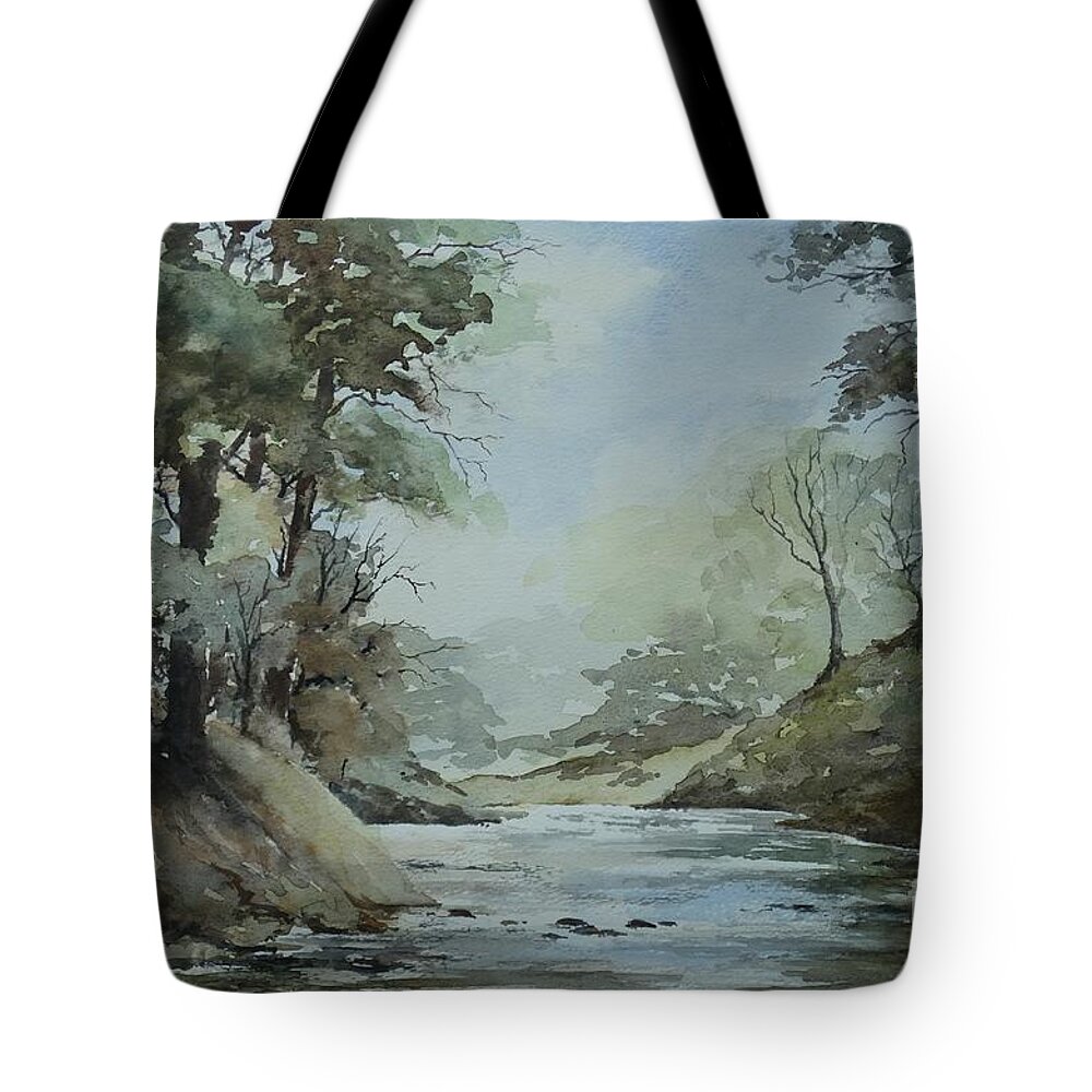 Woodland Trees Tote Bag featuring the painting Woodland Stream by Keith Thompson