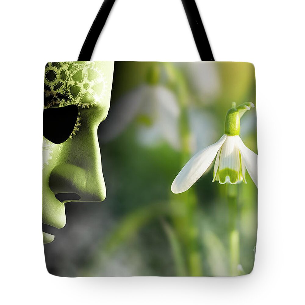 Mask Tote Bag featuring the photograph Working in harmony with nature misty concept by Simon Bratt
