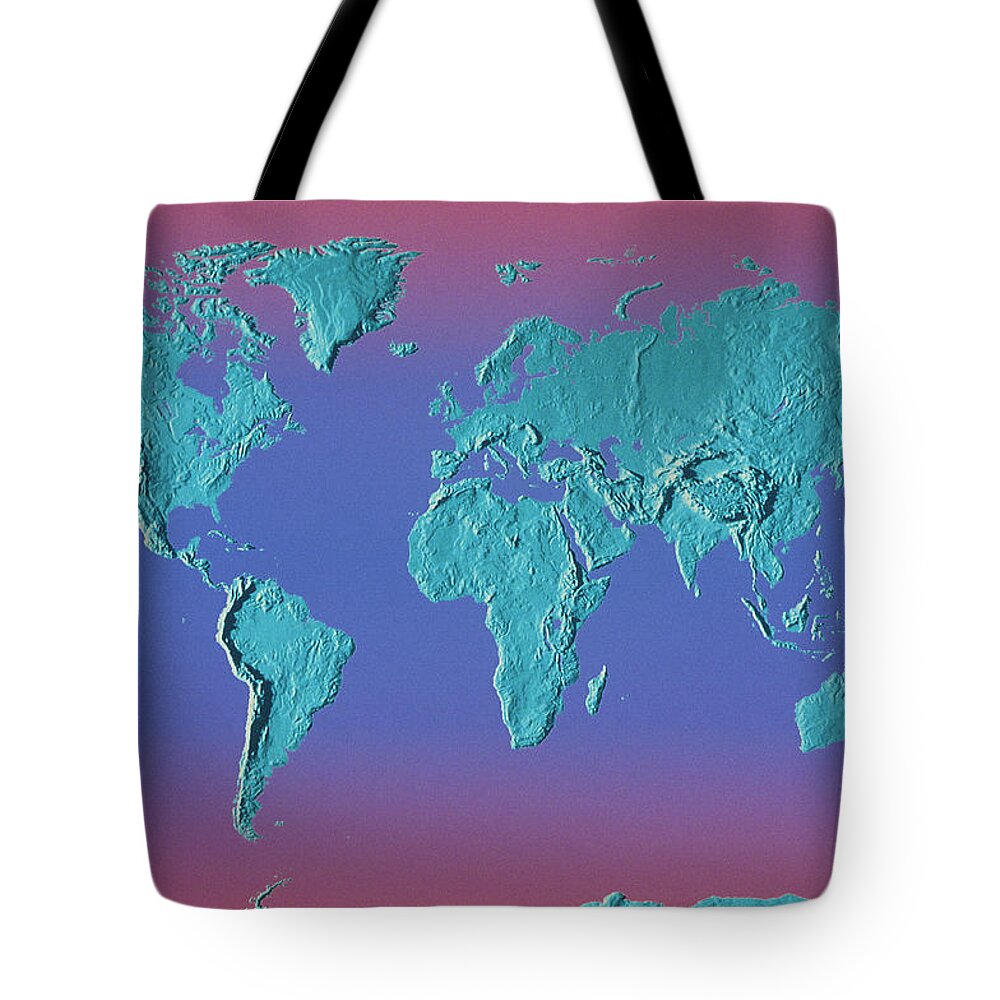 Topography Tote Bag featuring the photograph World Land Mass Map by Vladimir Pcholkin