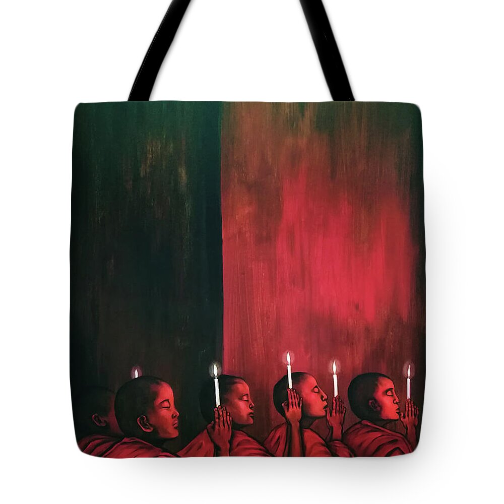 Google Images Tote Bag featuring the painting Worship Light by Fei A
