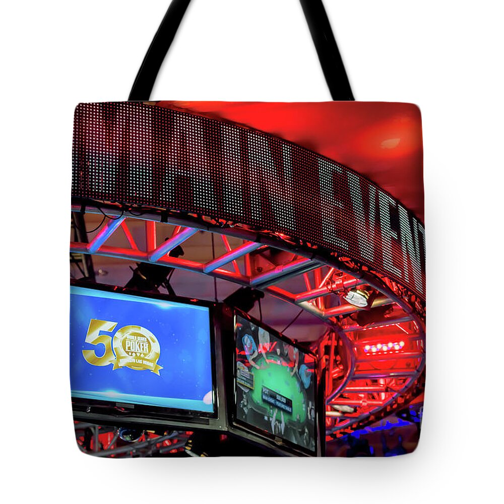 World Series Of Poker Bracelet Tote Bag featuring the photograph WSOP 2019 Main Featured Table Overhead Display by Aloha Art