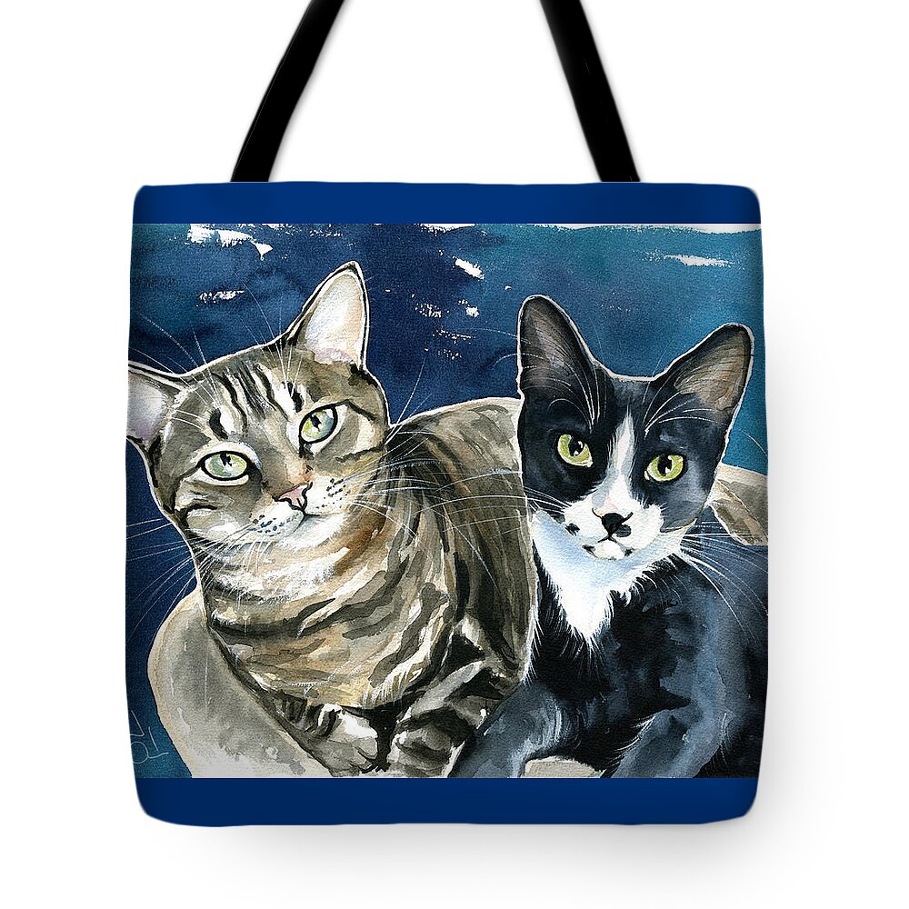 Cat Tote Bag featuring the painting Xani and Zach Cat Painting by Dora Hathazi Mendes