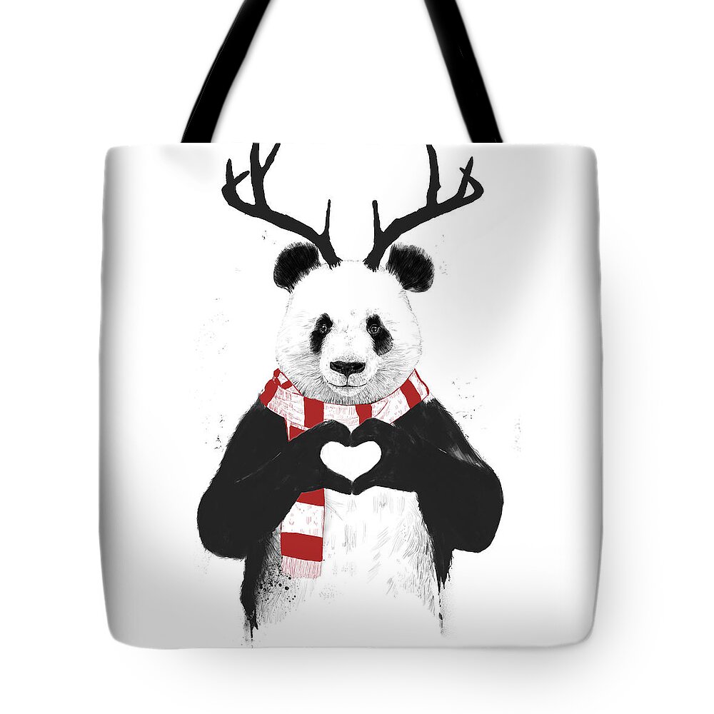 #faaAdWordsBest Tote Bag featuring the drawing Xmas panda by Balazs Solti