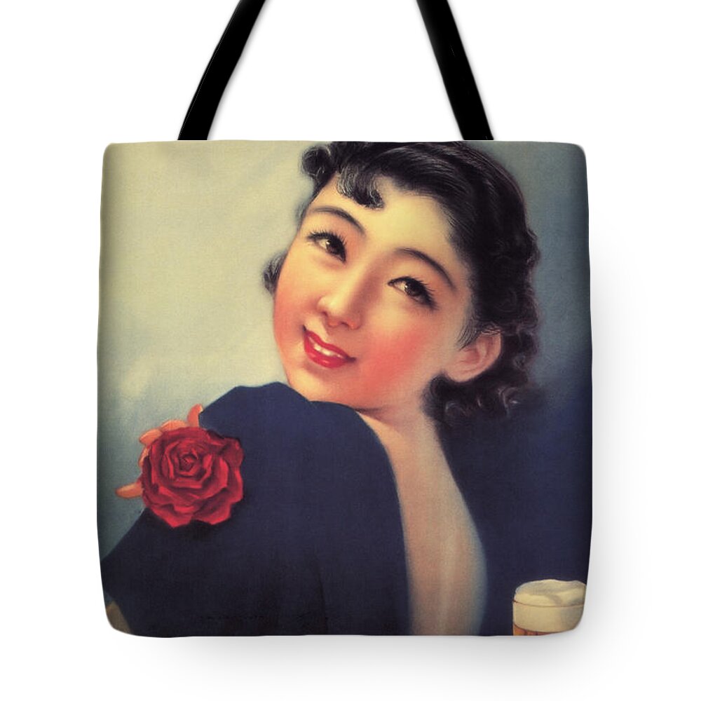 Beer Tote Bag featuring the painting Yebisu Beer by Unknown