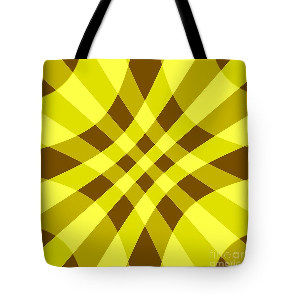 Yellow Tote Bag featuring the digital art Yellow Brown Crosshatch by Delynn Addams for Home Decor by Delynn Addams