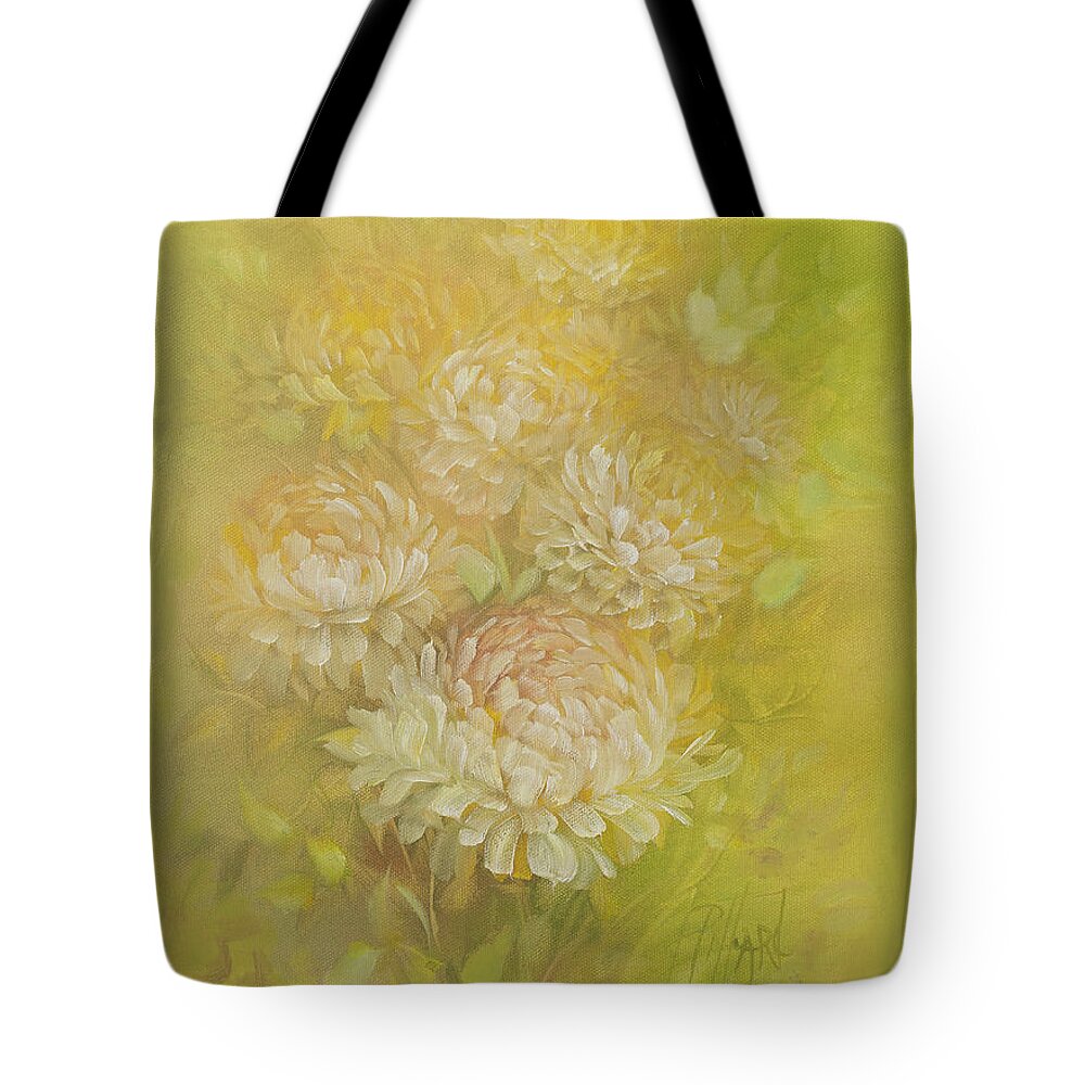 Chrysanthemums Tote Bag featuring the painting Yellow Chrysanthemums by Lynne Pittard