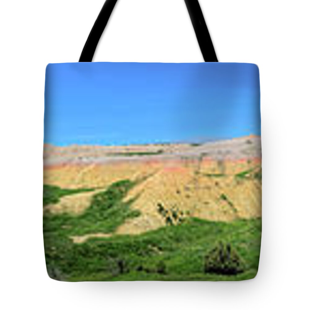 Yellow Mounds Tote Bag featuring the photograph Yellow Mounds, Badlands National Park, Panorama 2 by Doolittle Photography and Art