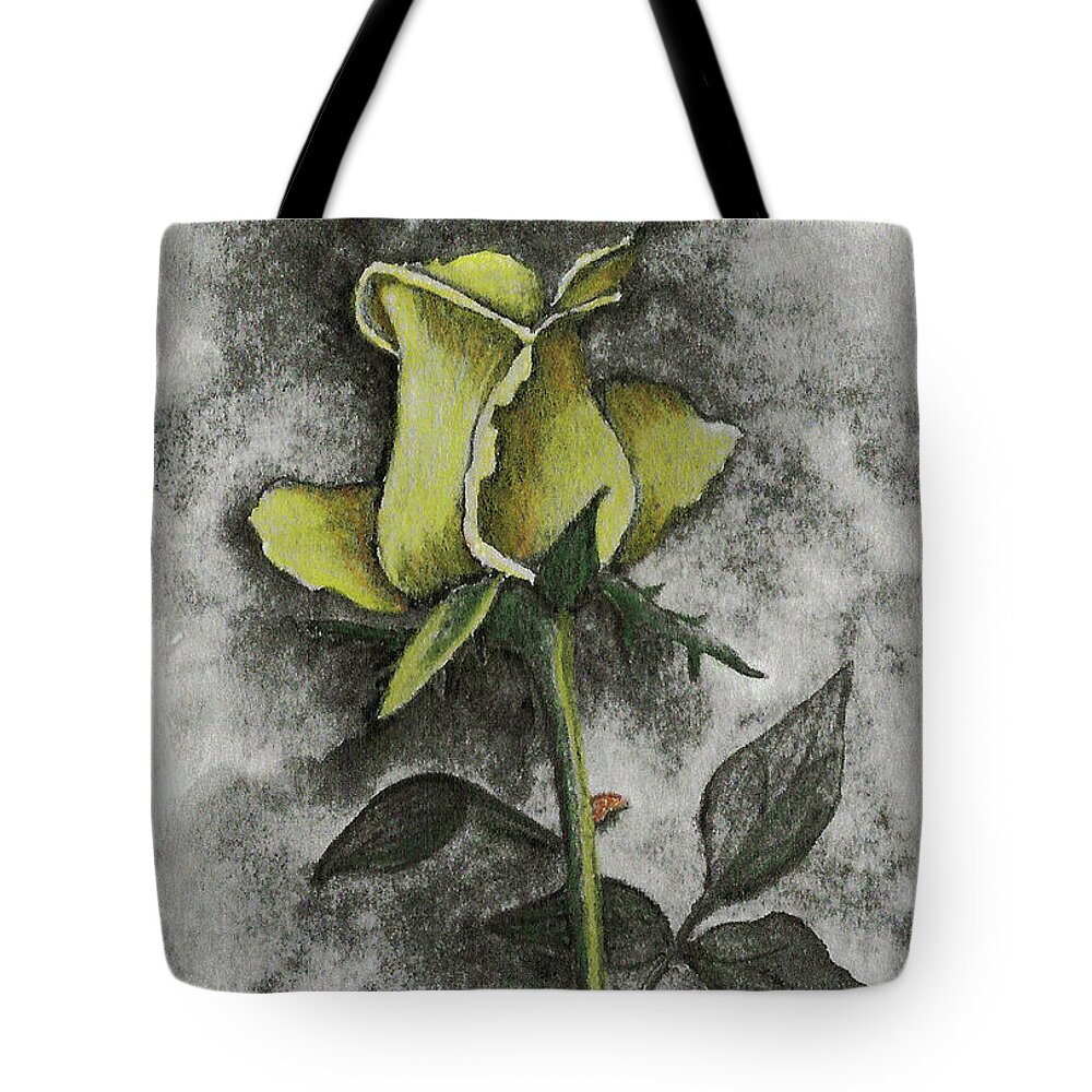 Drawing Tote Bag featuring the drawing Yellow Rosebud by Terri Mills