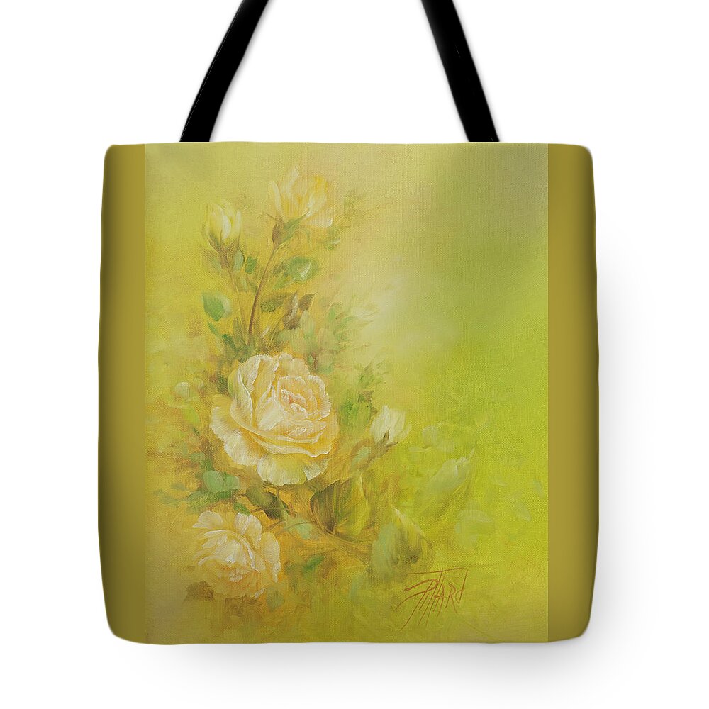 Flowers Tote Bag featuring the painting Yellow Roses Vignette by Lynne Pittard
