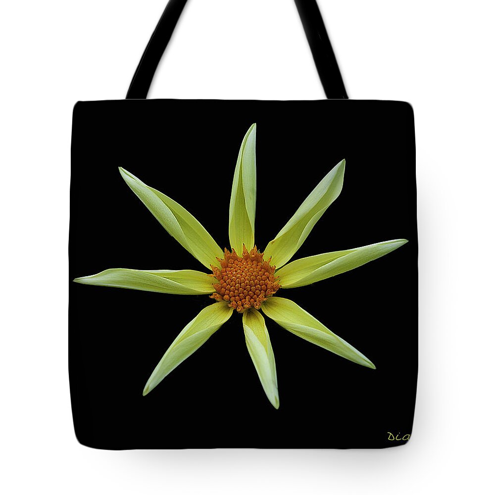 Yellow Star Dahlia Tote Bag featuring the photograph Yellow Star Dahlia by Diane Giurco
