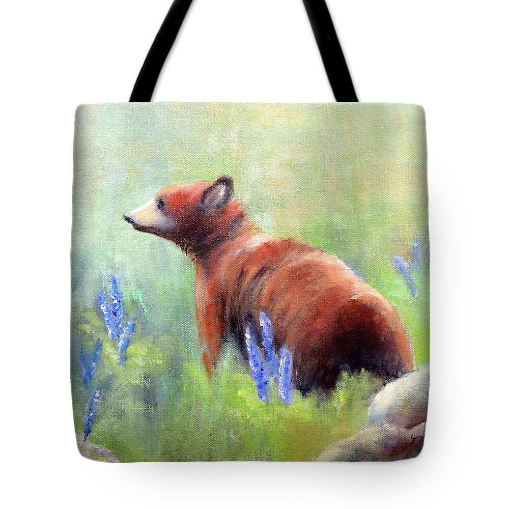 Yellowstone Tote Bag featuring the painting Yellowstone Black Bear by Marsha Karle