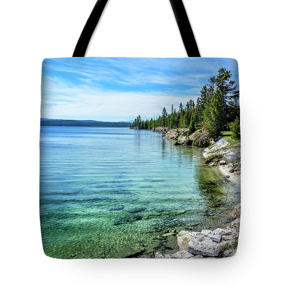 Yellowstone National Park Tote Bag featuring the photograph Yellowstone Lake by David Meznarich