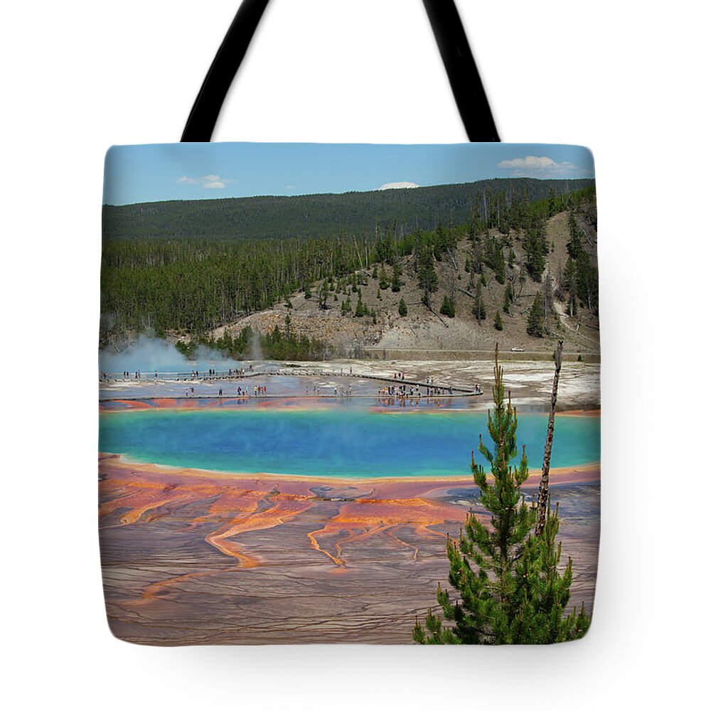 Grand Prismatic Spring Tote Bag featuring the photograph Yellowstone by Patrick Leitz