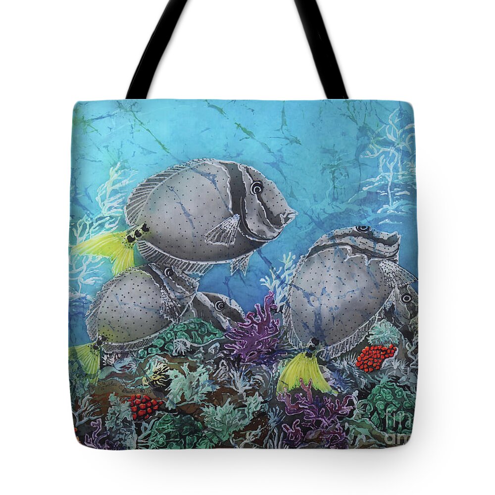 Yellowtail Surgeonfish Tote Bag featuring the painting Yellowtail Surgeonfish by Sue Duda