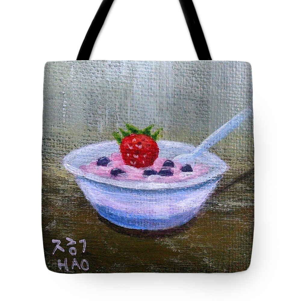 Yogurt Tote Bag featuring the painting Yogurt by Helian Cornwell