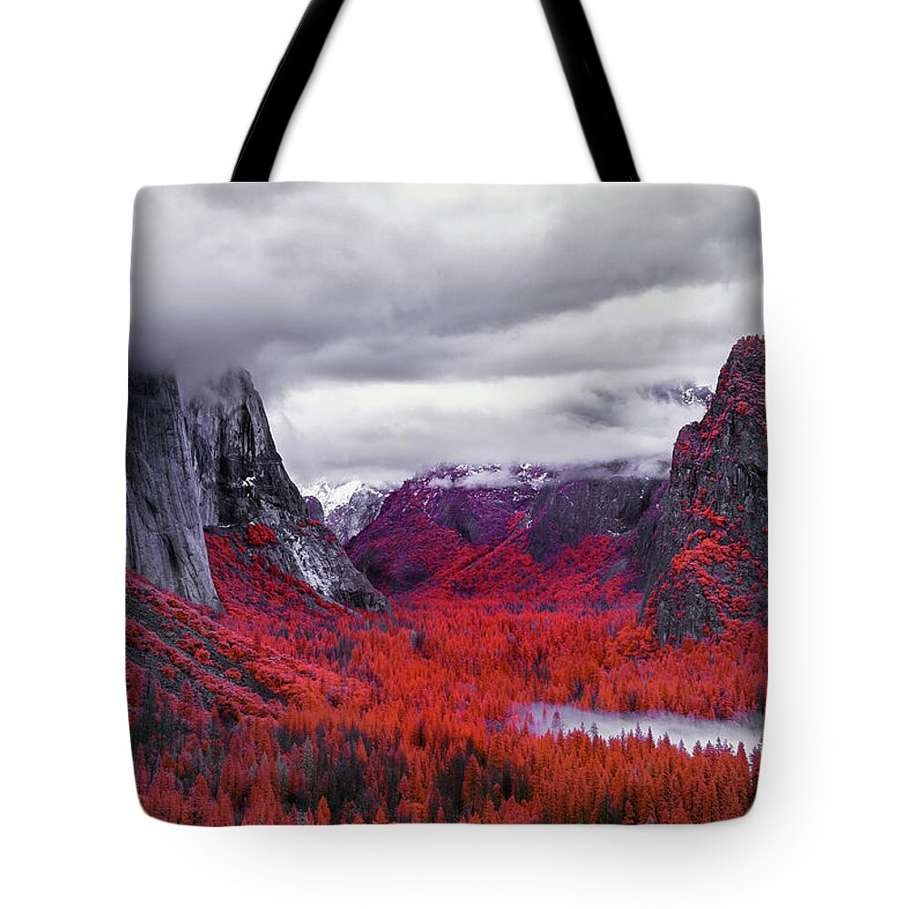 Yosemite Tote Bag featuring the photograph Yosemite in Red by Jon Glaser