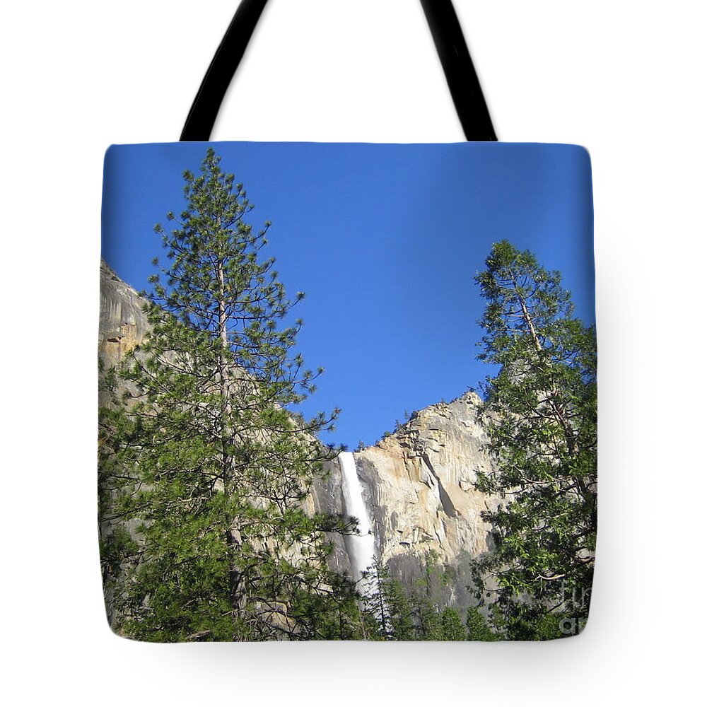 Yosemite Tote Bag featuring the photograph Yosemite National Park Bridal Veil Falls Twin Trees View by John Shiron