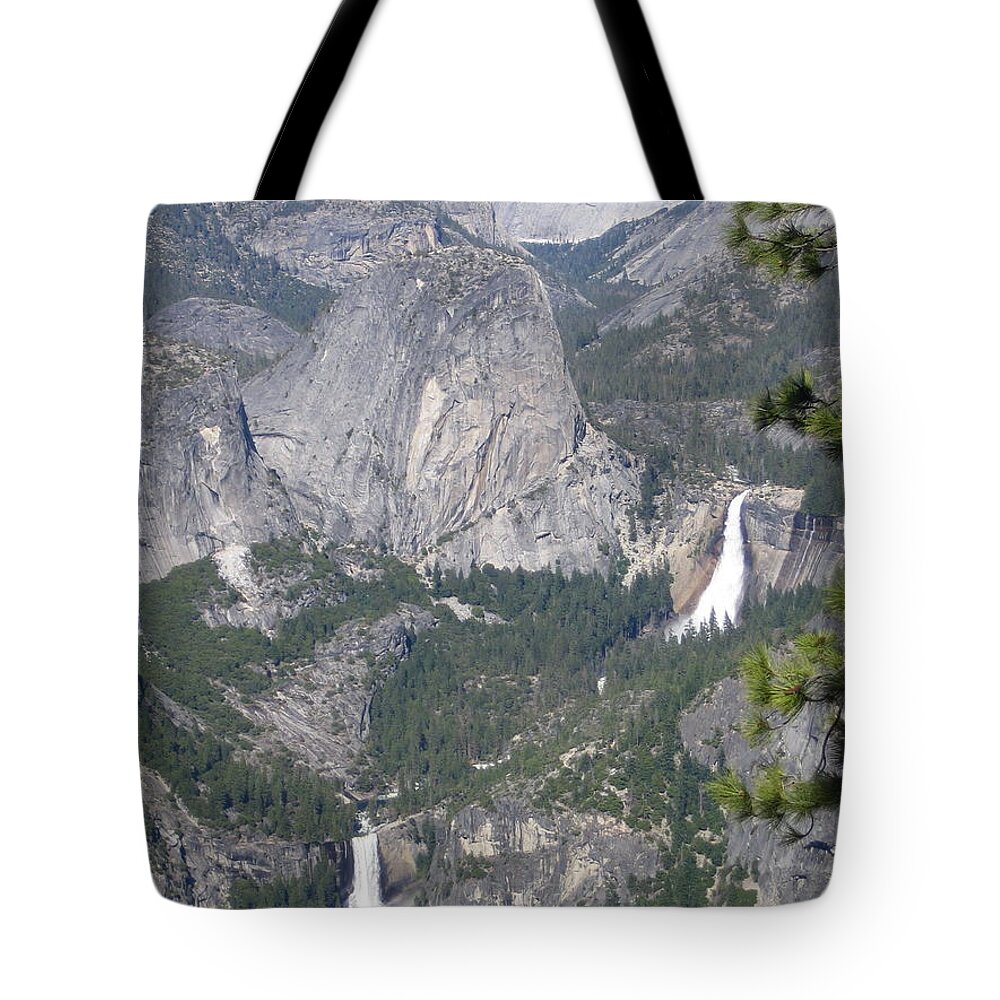 Yosemite Tote Bag featuring the photograph Yosemite National Park Glacier Point Overlooking Twin Water Falls and Snow Capped Mountains by John Shiron