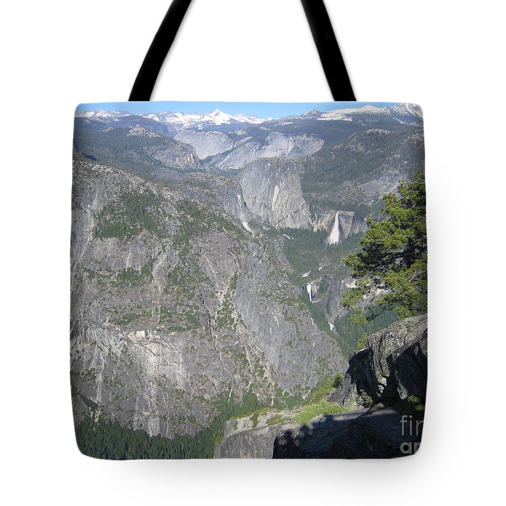 Yosemite Tote Bag featuring the photograph Yosemite National Park Half Dome Twin Waterfalls Snow Capped Mountains John Shiron's Shadow by John Shiron
