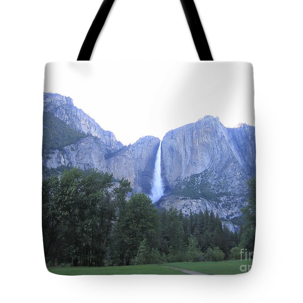 Yosemite Tote Bag featuring the photograph Yosemite National Park Waterfall at Sundown Mountain Range by John Shiron
