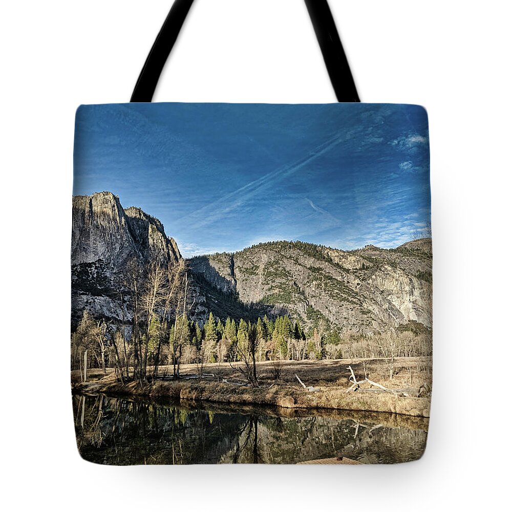 Water Tote Bag featuring the photograph Yosemite Reflection by Portia Olaughlin