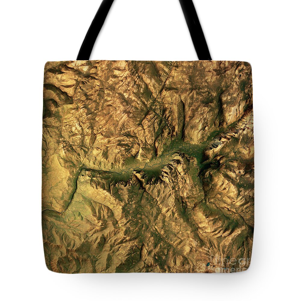 Yosemite Tote Bag featuring the digital art Yosemite Valley 3D Render Topographic Map Color by Frank Ramspott