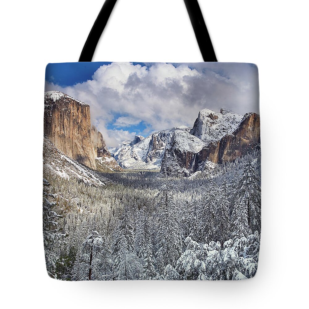 Scenics Tote Bag featuring the photograph Yosemite Valley In Snow by Www.brianruebphotography.com