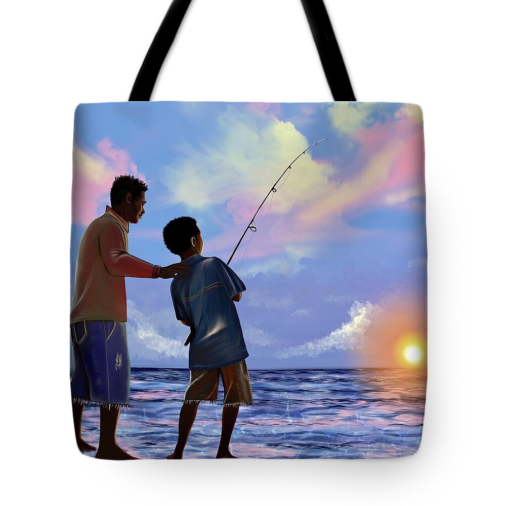 Fishing Tote Bag featuring the digital art You make Him proud by Artist RiA