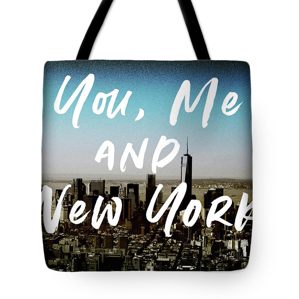 New York Tote Bag featuring the mixed media You Me New York Color- Art by Linda Woods by Linda Woods