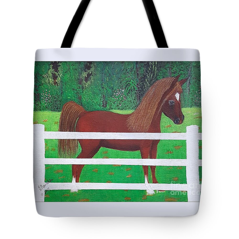 Arabian Horse Pasture Canvas Oil Acrylic Tote Bag featuring the painting Young Arabian Horse by Elizabeth Mauldin