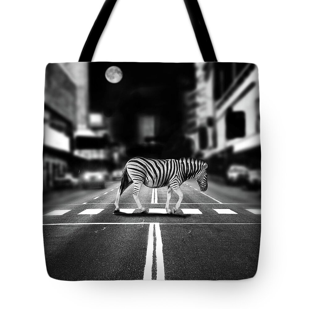 Out Of Context Tote Bag featuring the photograph Zebra Crossing by By Sigi Kolbe