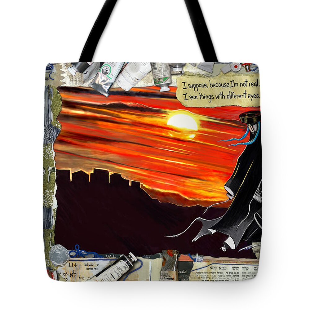 Golem Tote Bag featuring the painting Zolidian Page One by Yom Tov Blumenthal