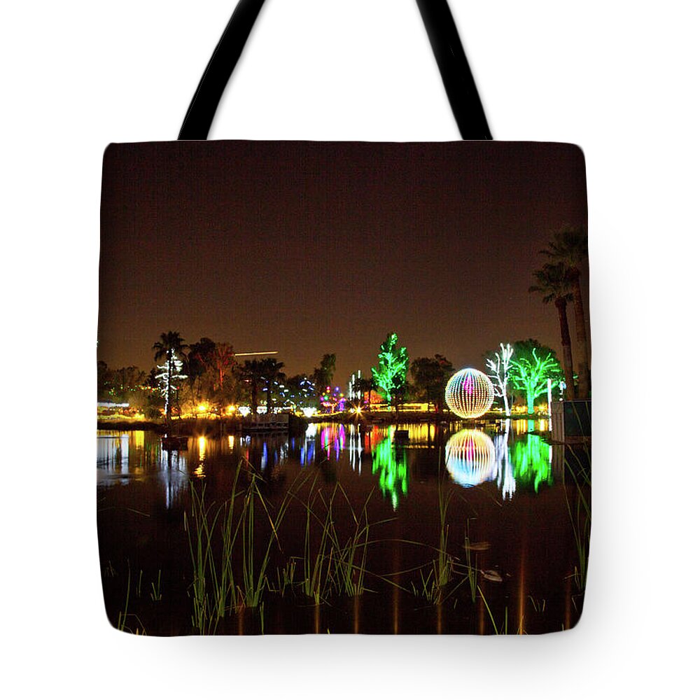  Tote Bag featuring the photograph Zoo Lights Reflection by Catherine Walters