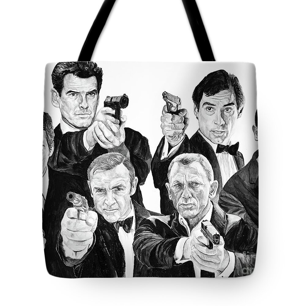 James Bond Tote Bag featuring the painting 007 James Bond by Tamir Barkan