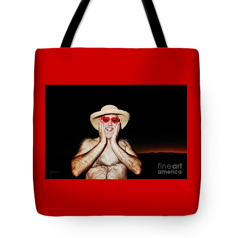 Model Dr Lenny Cocco Tote Bag featuring the photograph 0838 Pink Hearts Daddy Lenny - After Party Sonoma by Amyn Nasser