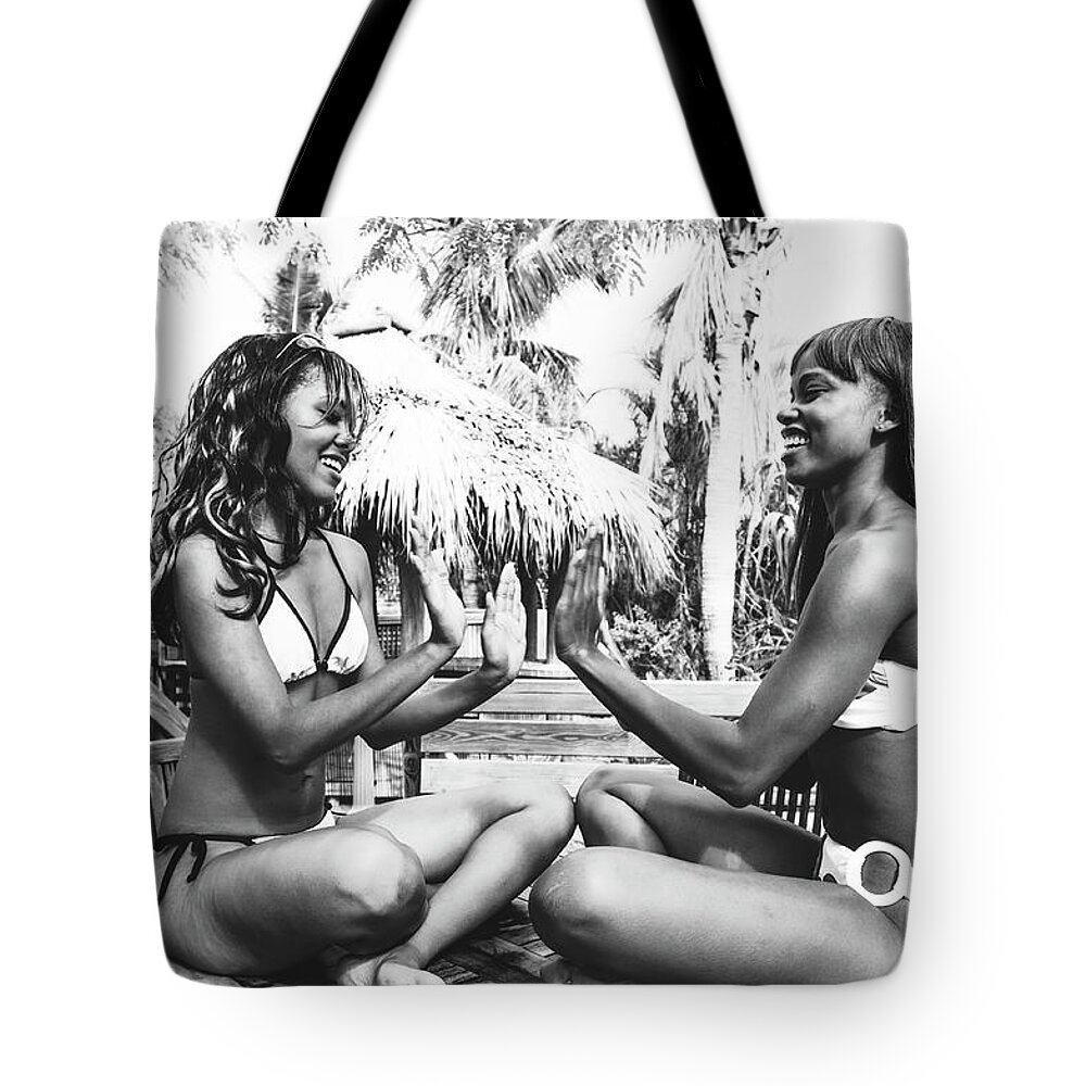 Two Girls Having Fun Fashion Photo Art Tote Bag featuring the photograph 0864 Lilisha Dominique Girls Fun Cranes Beach House by Amyn Nasser