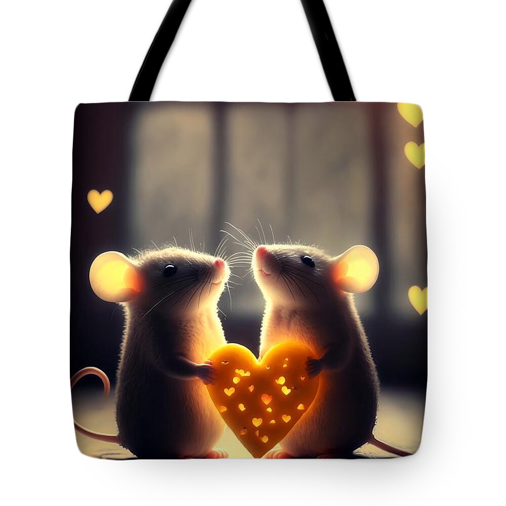 A Couple Of Love Mices Tote Bag featuring the mixed media A Couple of Love Mices 5 #1 by Lilia S