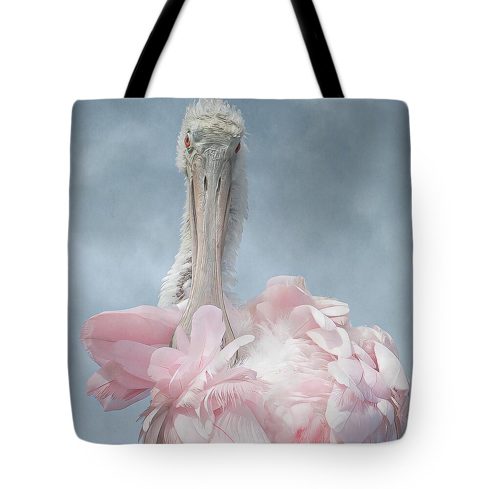 Pink Tote Bag featuring the photograph A Roseate Spoonbill #1 by Sylvia Goldkranz