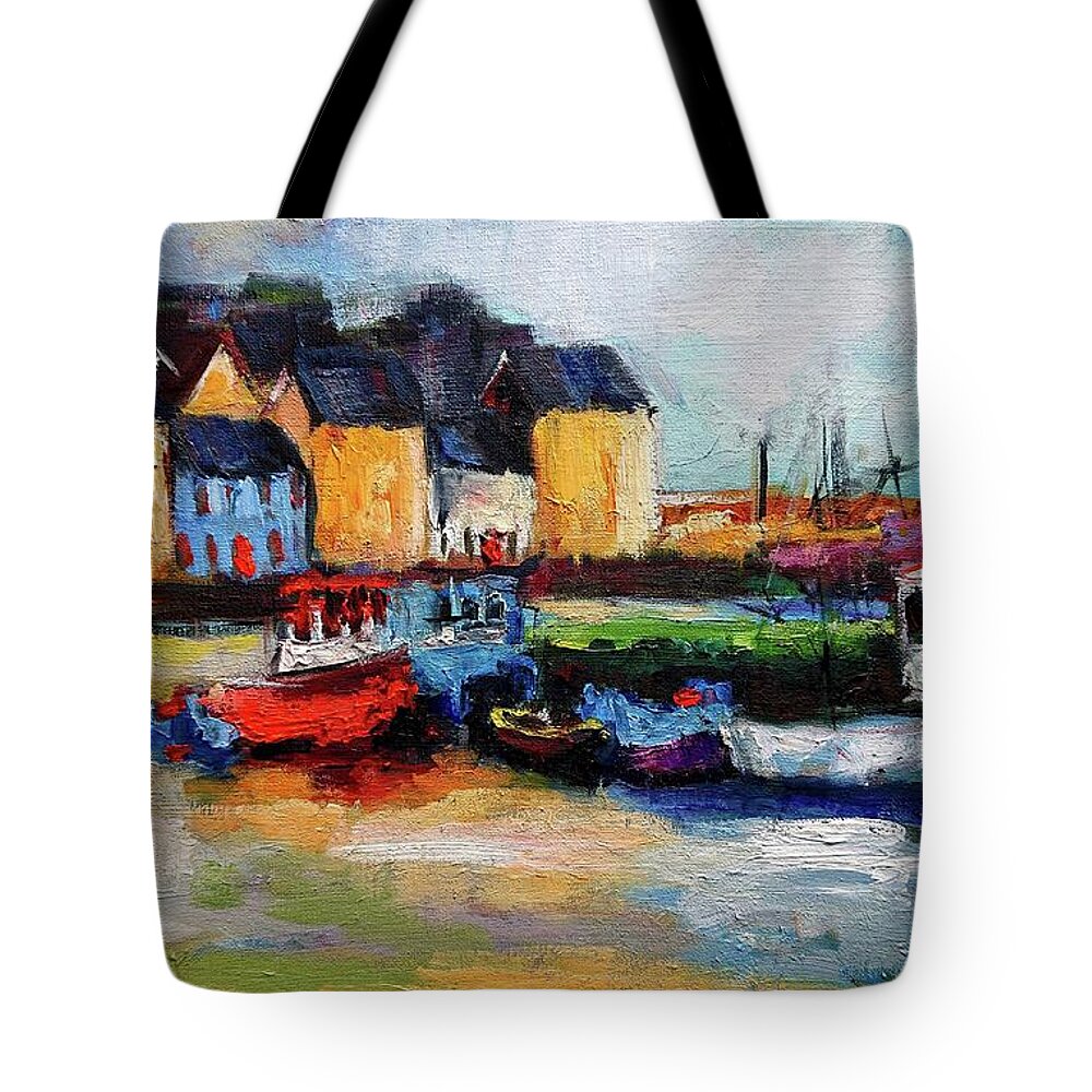 A Vibrant Painting Of Galway Ireland Tote Bag featuring the painting A vibrant painting of Galway Ireland Blackrock by Mary Cahalan Lee - aka PIXI