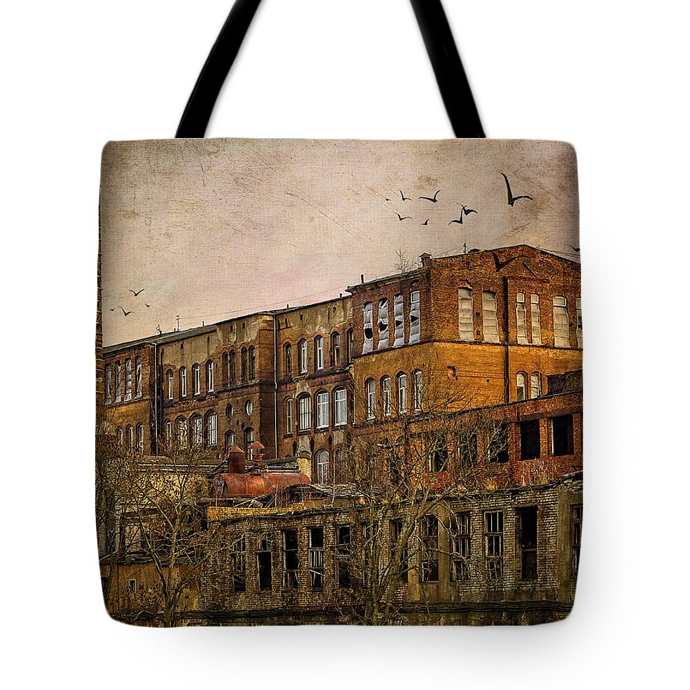 Factory Tote Bag featuring the digital art Abandoned Factory #1 by Sandra Selle Rodriguez