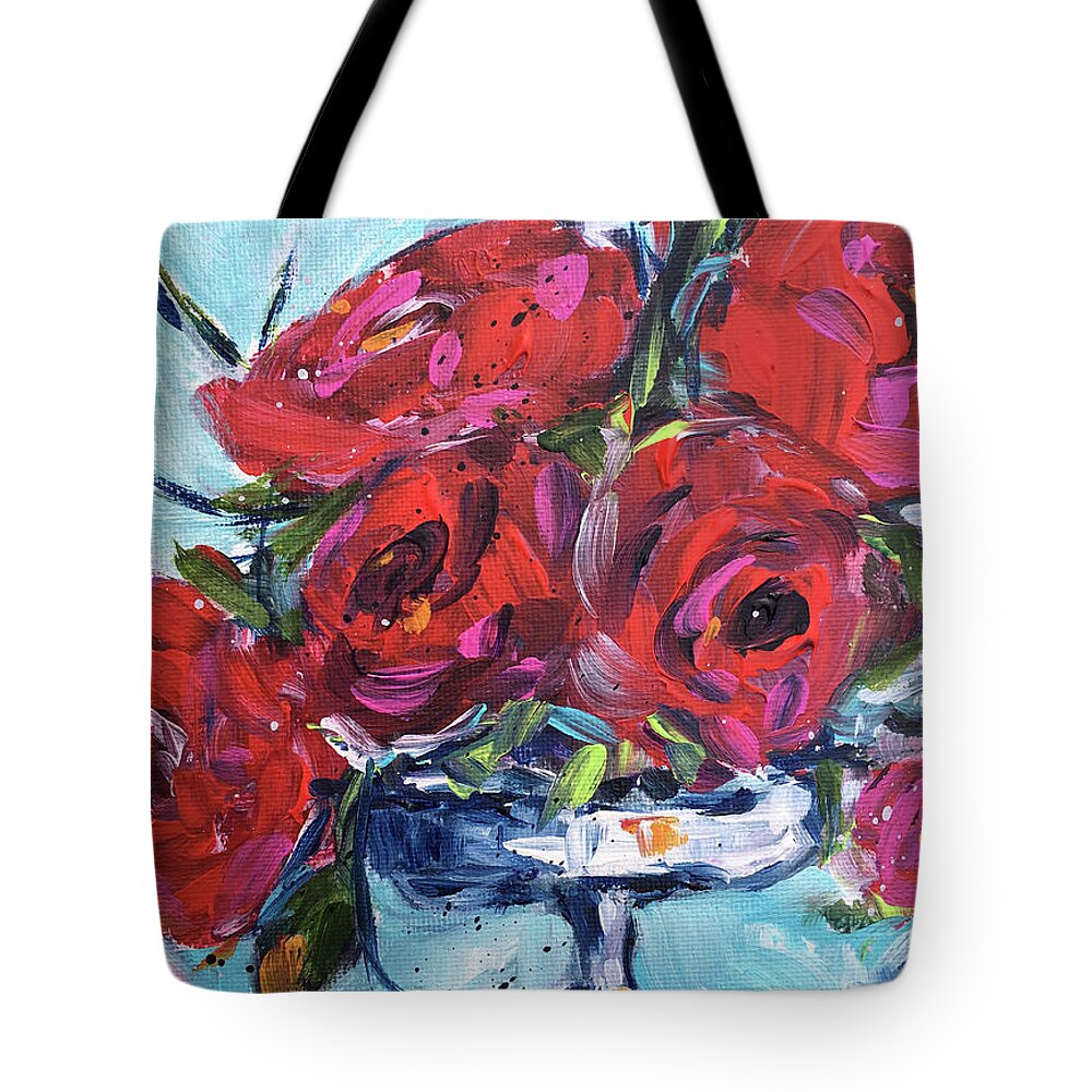 Roses Tote Bag featuring the painting Afternoon Roses #1 by Roxy Rich