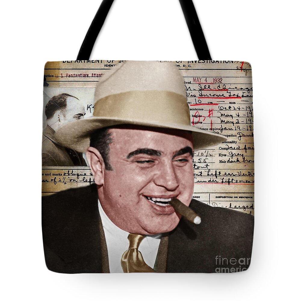 Wingsdomain Tote Bag featuring the photograph Al Capone Department of Justice Bureau of Investigation Criminal History Record 20200213 v2 #1 by Wingsdomain Art and Photography