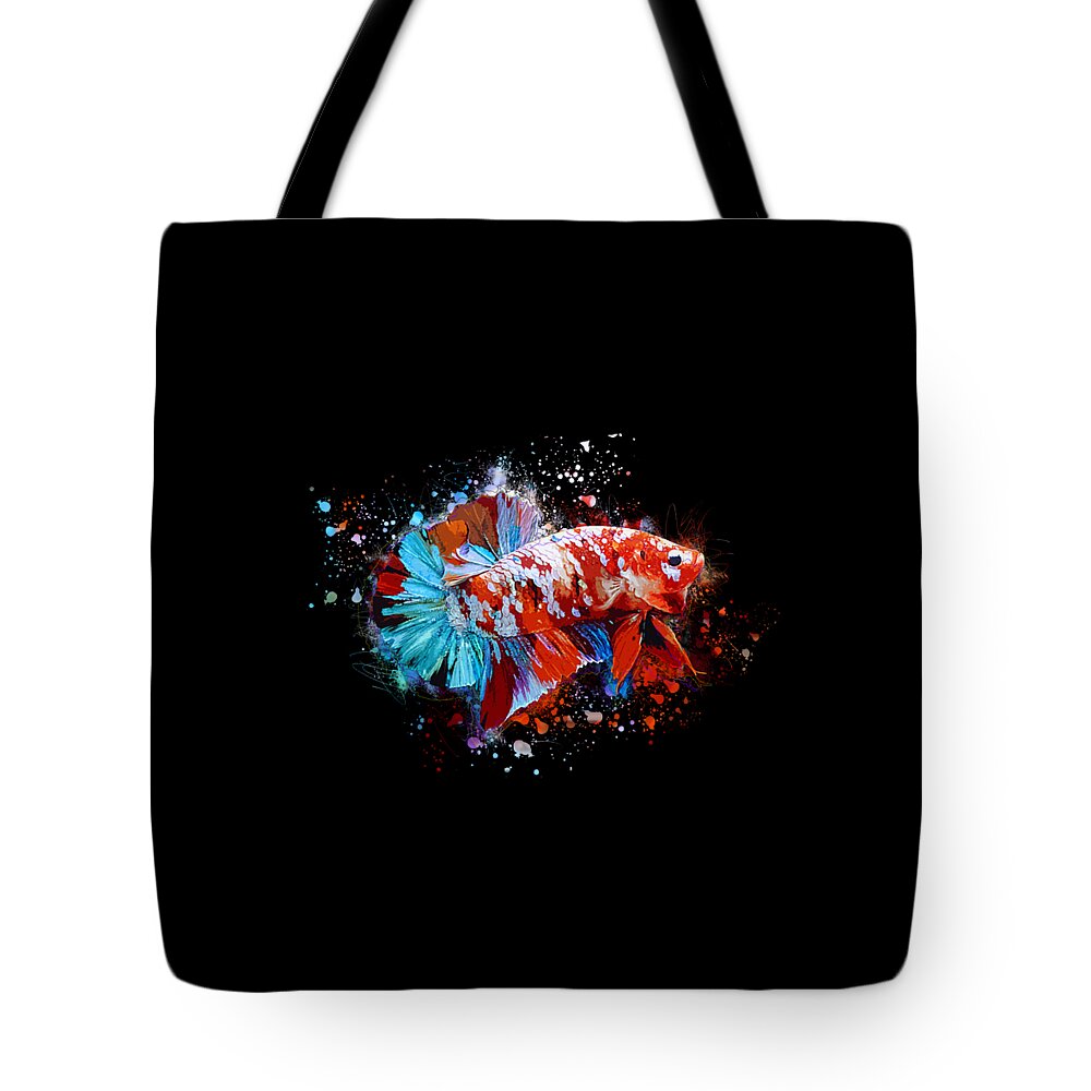 Artistic Tote Bag featuring the digital art Artistic Galaxy Koi Betta Fish by Sambel Pedes