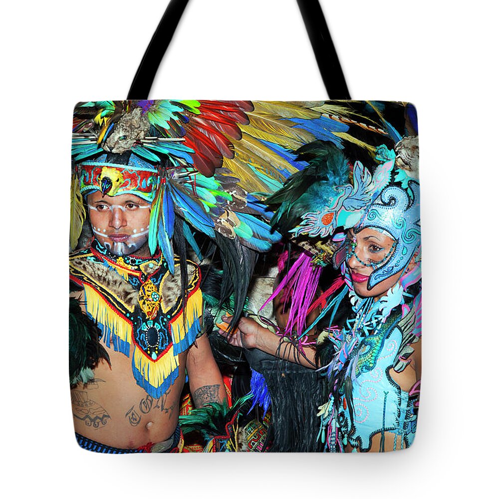 Azteca Tote Bag featuring the photograph Azteca Dancers #2 by John Bartosik