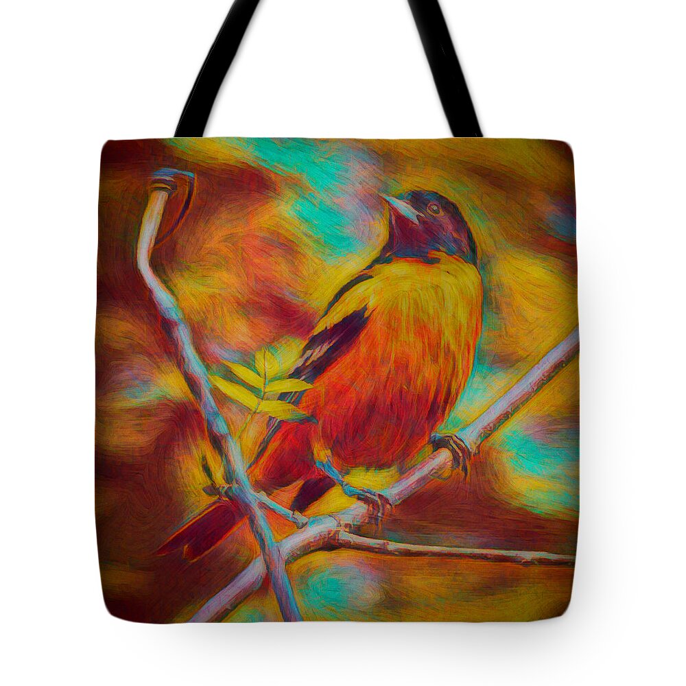 Baltimore Oriole Tote Bag featuring the digital art Baltimore Oriole by Rick Fisk