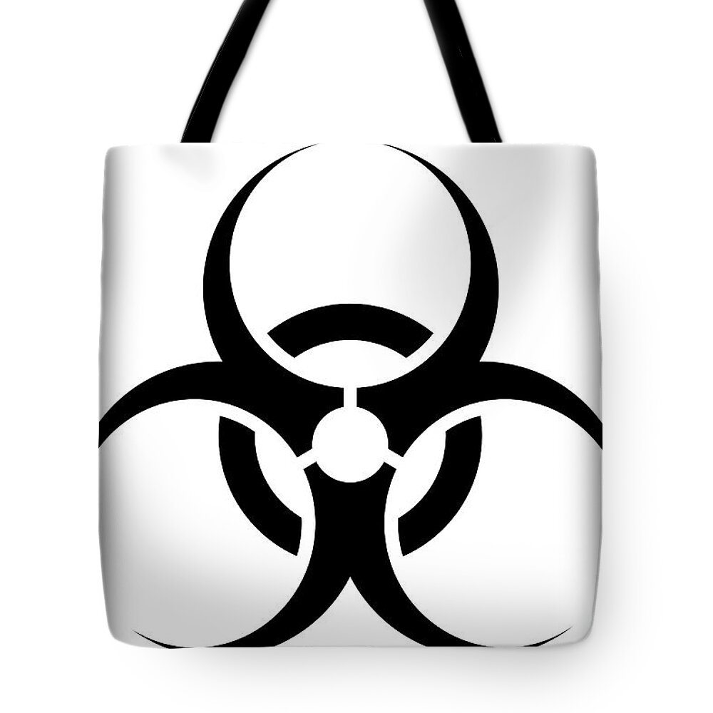 Biohazard Sign Tote Bag featuring the photograph Biohazard sign on white background #1 by Benny Marty