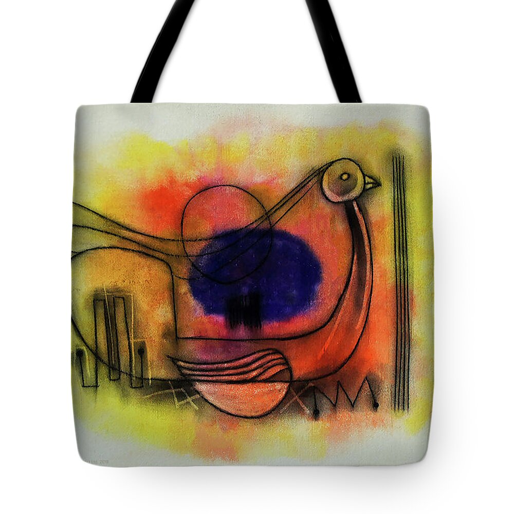 Abstract Tote Bag featuring the painting Bird Of Spirit by Winston Saoli 1950-1995