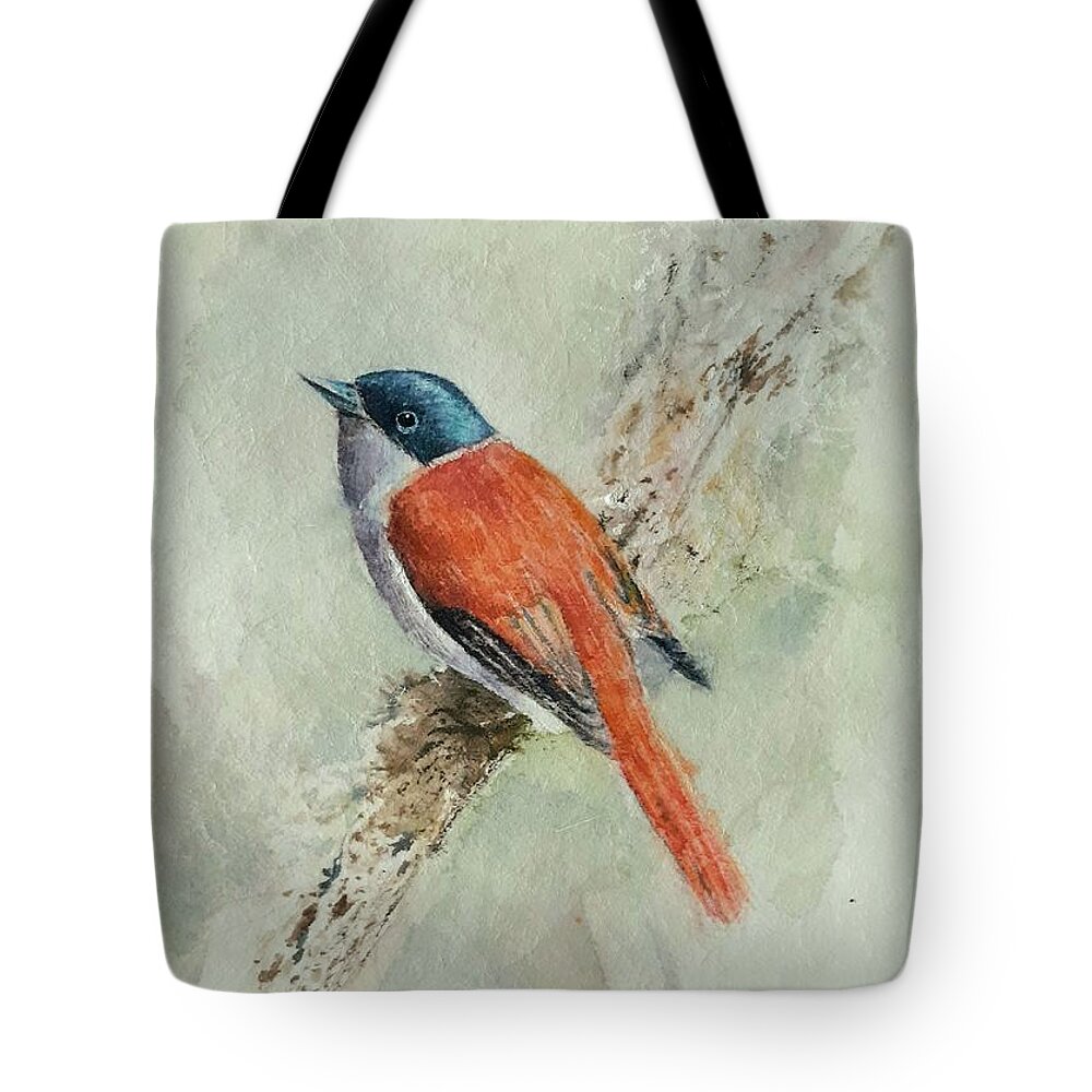 Watercolors Tote Bag featuring the drawing Bird on a branch #1 by Carolina Prieto Moreno